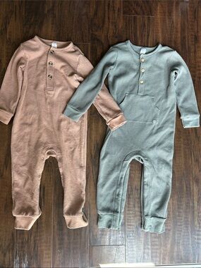 Modern Moments Waffle Knit Baby Rompers - Rust & Sage (2-Pack)